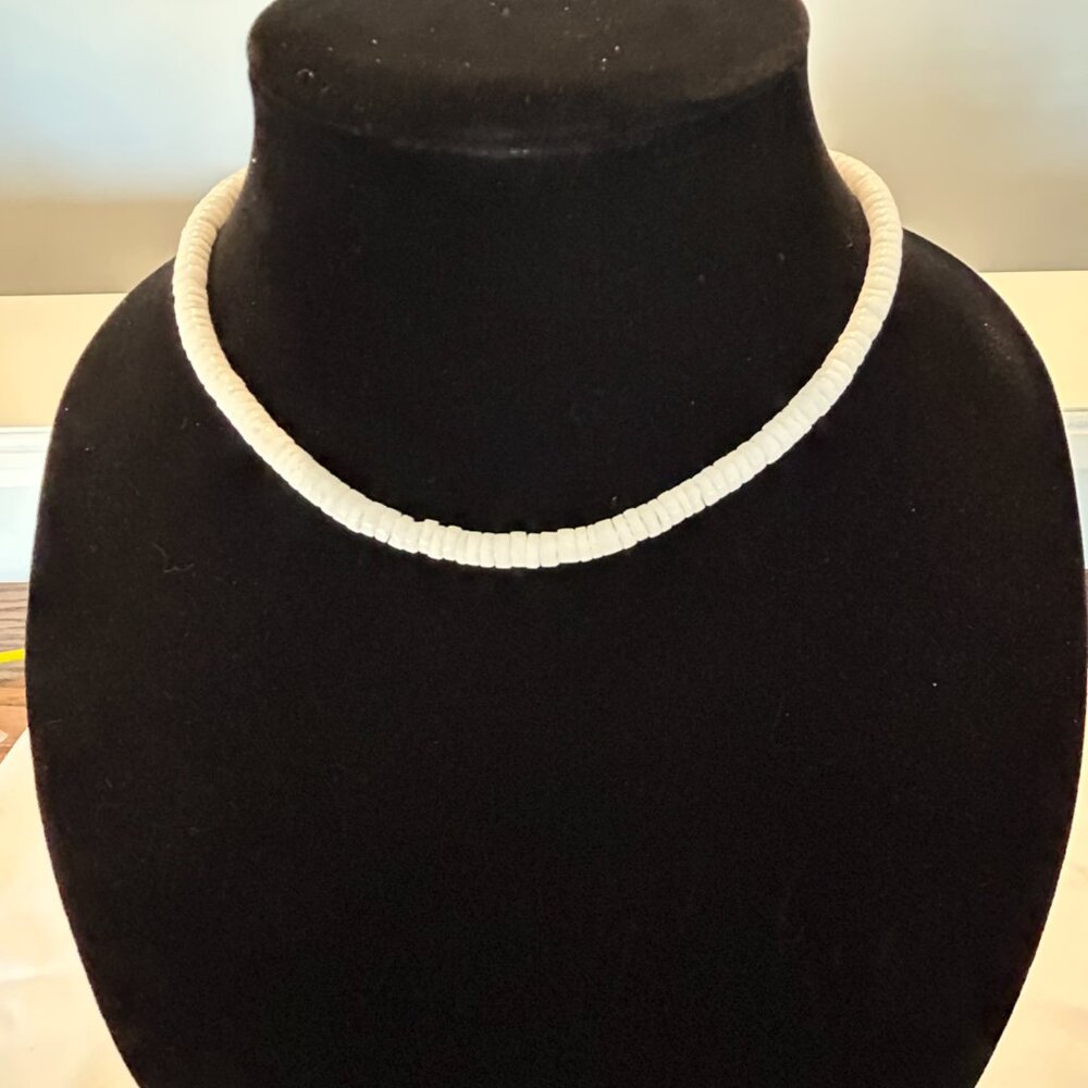 Thin White Puka shell necklace 16"